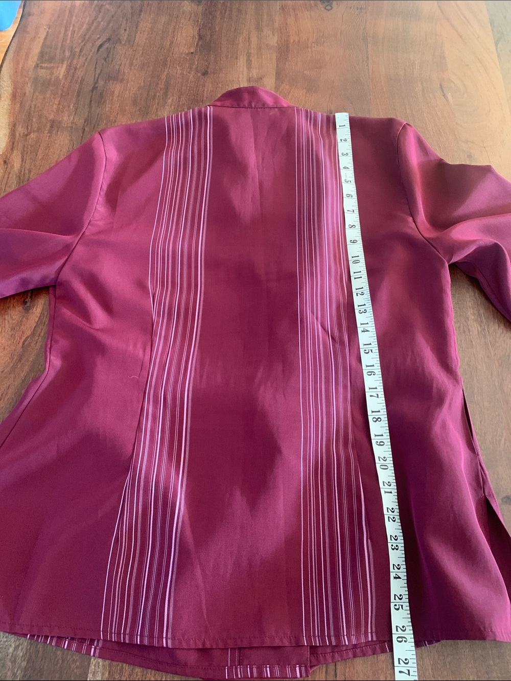 Tristan Burgundy & Lavender Striped Kimono Style Wrap Blouse, XL (M) - Picture 8 of 9